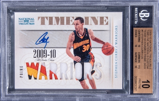 2009-10 Panini National Treasures Timeline Materials Custom Team Nicknames Prime Sigs #5 Stephen Curry Signed Rookie Card (#08/25) - BGS PRISTINE 10/BGS 9